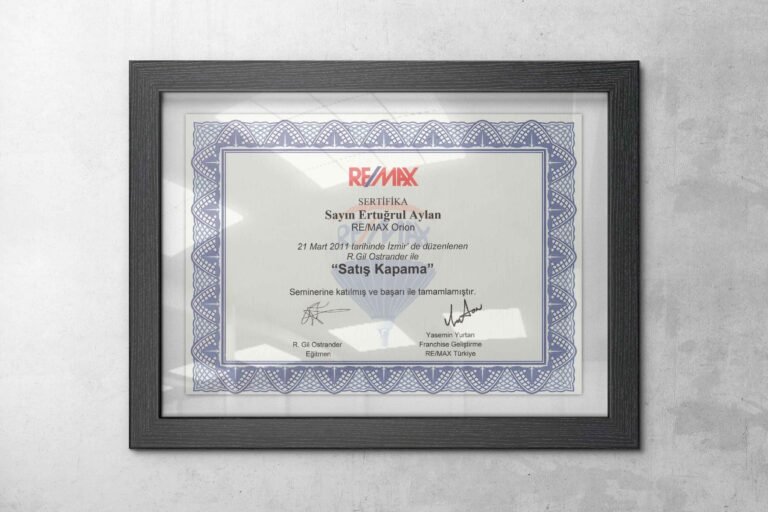 RE/MAX Satış Kapama Eğitimi sertifikası